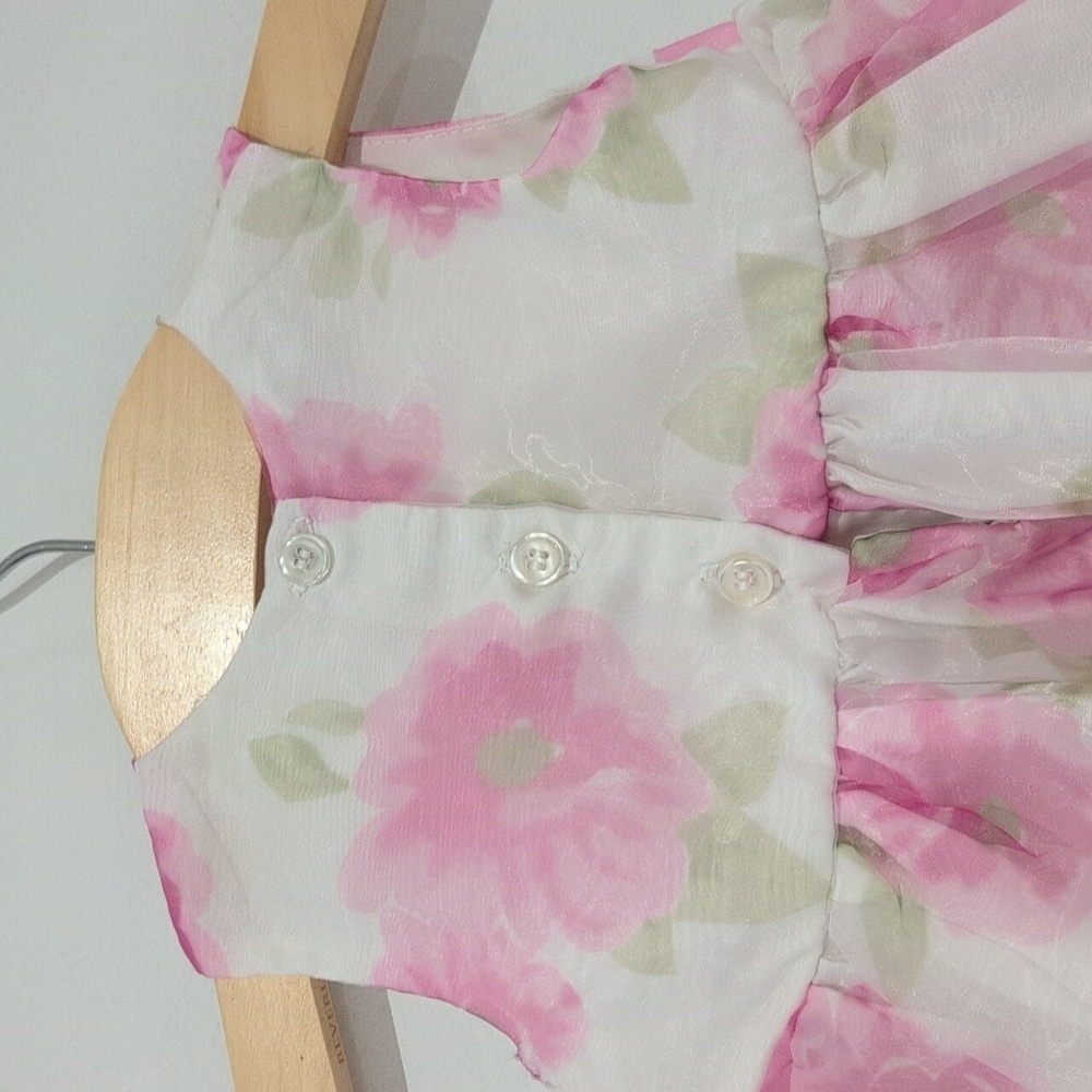 Pink & White floral Chiffon sleeveless dress size 6 Months (3 for $15) - Picture 4 of 5